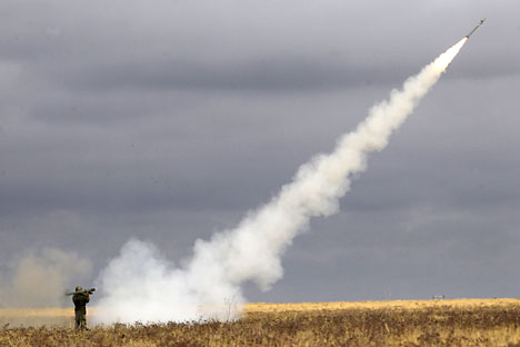 Launch of "Igla" anti-aircraft missiles during training exercise "Center-2011" at Kapustin Yar training ground. Source: Alexey Kudenko / RIA Novosti