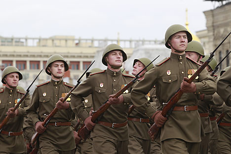 Participants in the dress rehearsal of the Victory Parade on Red Square in Moscow. Source: Ilya Pitalev / RIA Novosti