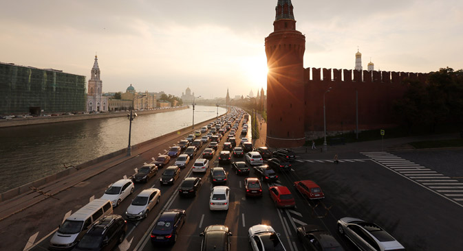 According to the Russian Traffic Police Directorate, as of 2014, there are 5.5 million vehicles registered in Moscow. Source: Getty Images / Fotobank