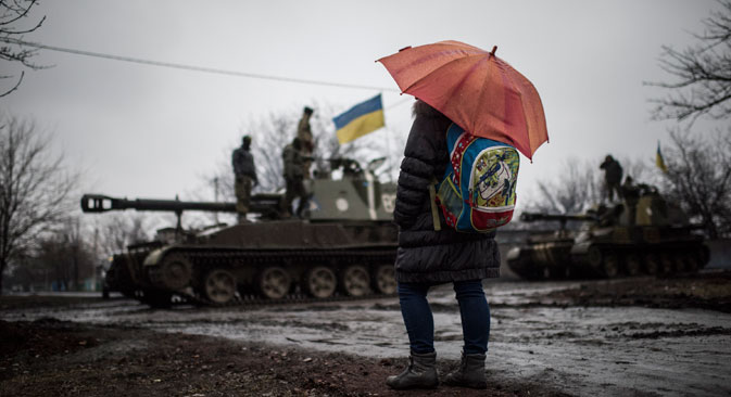 Dampening  tension:  the Minsk  agreement  saw the  removal of heavy  weapons from the front line. Source: AP
