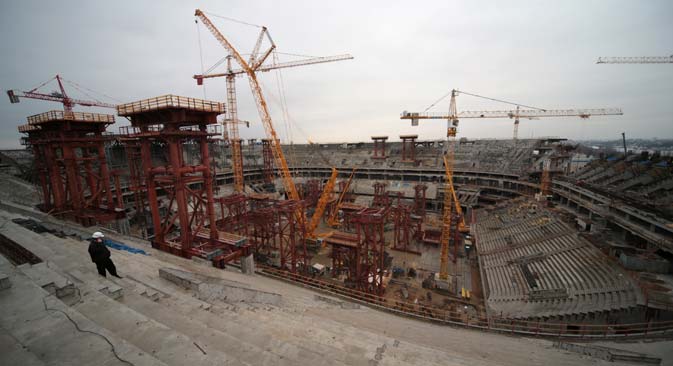 The construction of Zenit-Arena Stadium on Krestovsky Island in St. Petersburg. Source:  Igor Russak / RIA Novosti