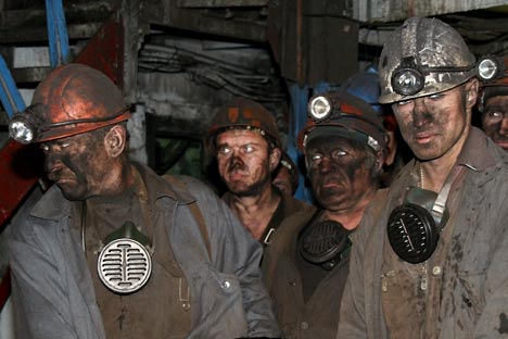 Los trabajadores de la mina de carbón. Fuente: ITAR-TASS.