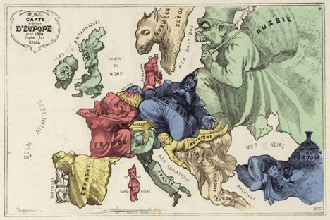 El mapa grotesco de Europa fue dibujado en 1914 por W. Trier