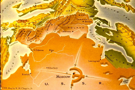 El mapa de Europa visto desde Moscú. Fuente: la revista Time, publicado el 10 de marzo de 1952