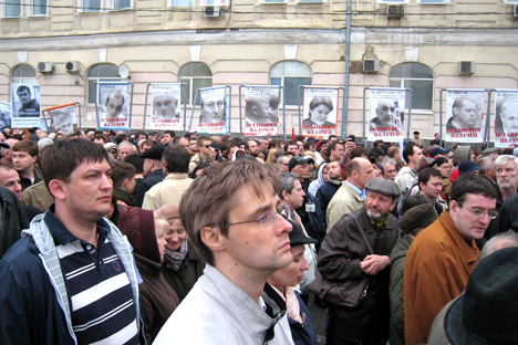 Piden la retirada de cargos contra los detenidos el año pasado, en el aniversario de la vuelta al poder de Putin. Fuente: Yulia Ponomarieva