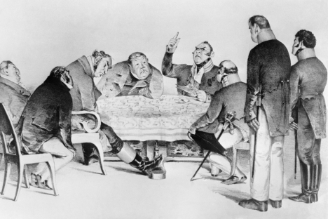 Una ilustración de la comedia "El Inspector" ("Revisor") del escritor ruso Nikolái Gogol (1809-1852) que narra sobre la corrupción en la Rusia Imperial. Fuente: ITAR-TASS