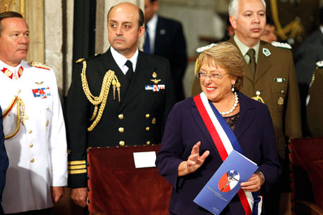 Michelle Bachelet en la ceremonia de inauguración como presidenta. Fuente: Reuters