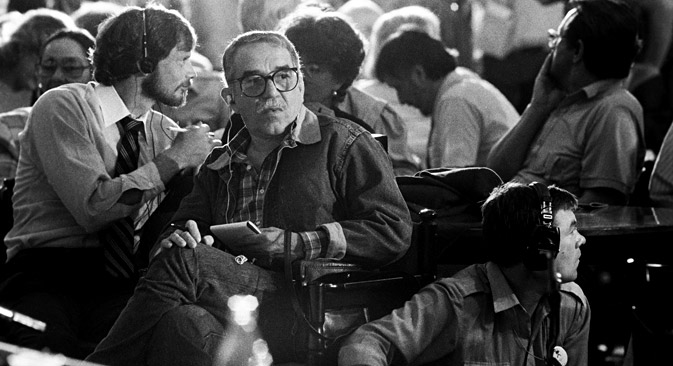 Gabriel García Márquez durante una rueda de prensa con los directores de la Unión de cineastas de la URSS en la Casa Central del Cine, durante el XV Festival Internacional de Cine de Moscú, en el año 1987. Fuente: M. Yurchenko / Ria Novosti