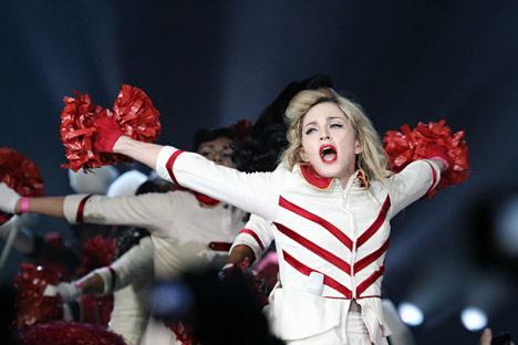 Madonna lors de son concert à Saint-Pétersbourg le 9 août. Crédit : Itar-Tass