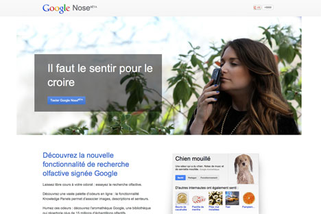 Google a annoncé le lancement du service Google Nose, censé permettre de détecter et de transmettre des odeurs. Source : Google.fr/nose