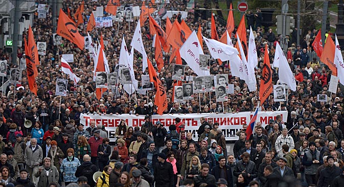 Beim diesjährigen Marsch zur Unterstützung der politischen Gefangenen versammelten sich am vergangenen Montag in Moskau 5 000 bis 7 000 Menschen. Foto: RIA Novosti