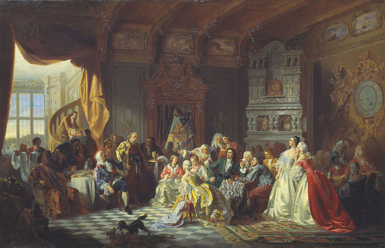 Le tsar Pierre Ier et sa cour par Stanisław Chlebowski.