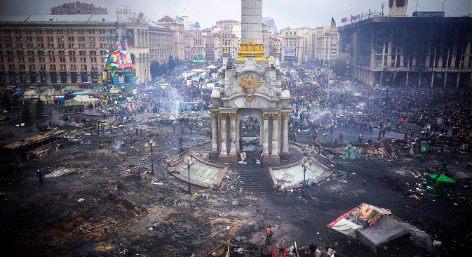 Trg neovisnosti u Kijevu (Majdan) nakon višemjesečnih protesta. Izvor: GettyImages / Fotobank