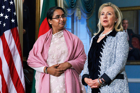 U.S. Secretary of State Hillary Clinton with Bangladesh foreign minister Dipu Moni. Source: AP