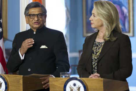 US Secretary of State Hillary Clinton with Foreign Minister S M Krishna Source: AP