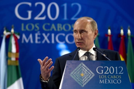 Russian President Vladimir Putin at the recent G20 summit in Los Cabos, Mexico. Source: AP