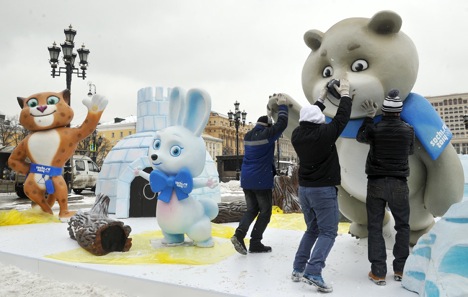 2014 Olympic mascots - a snow leopard, a hare and a polar bear. Source: Alexey Kudenko/RIA Novosti