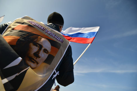Participants in the rally to support Crimea residents in Stavropol, on March 7. Danil Semenov / RIA Novosti