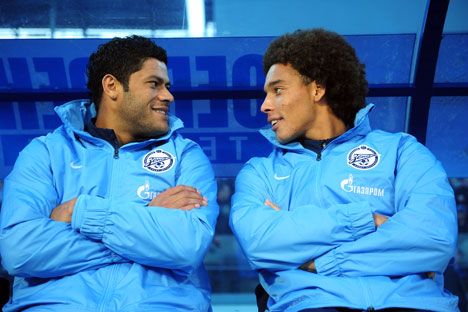 The players of St. Petesburg's Zenit: Hulk(L) and Axel Witsel. Source: ITAR-TASS