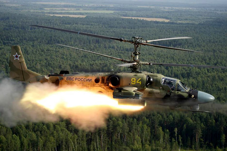 The Vikhr guided anti-tank missile is launched from a Ka-52 helicopter. Source: Rostech