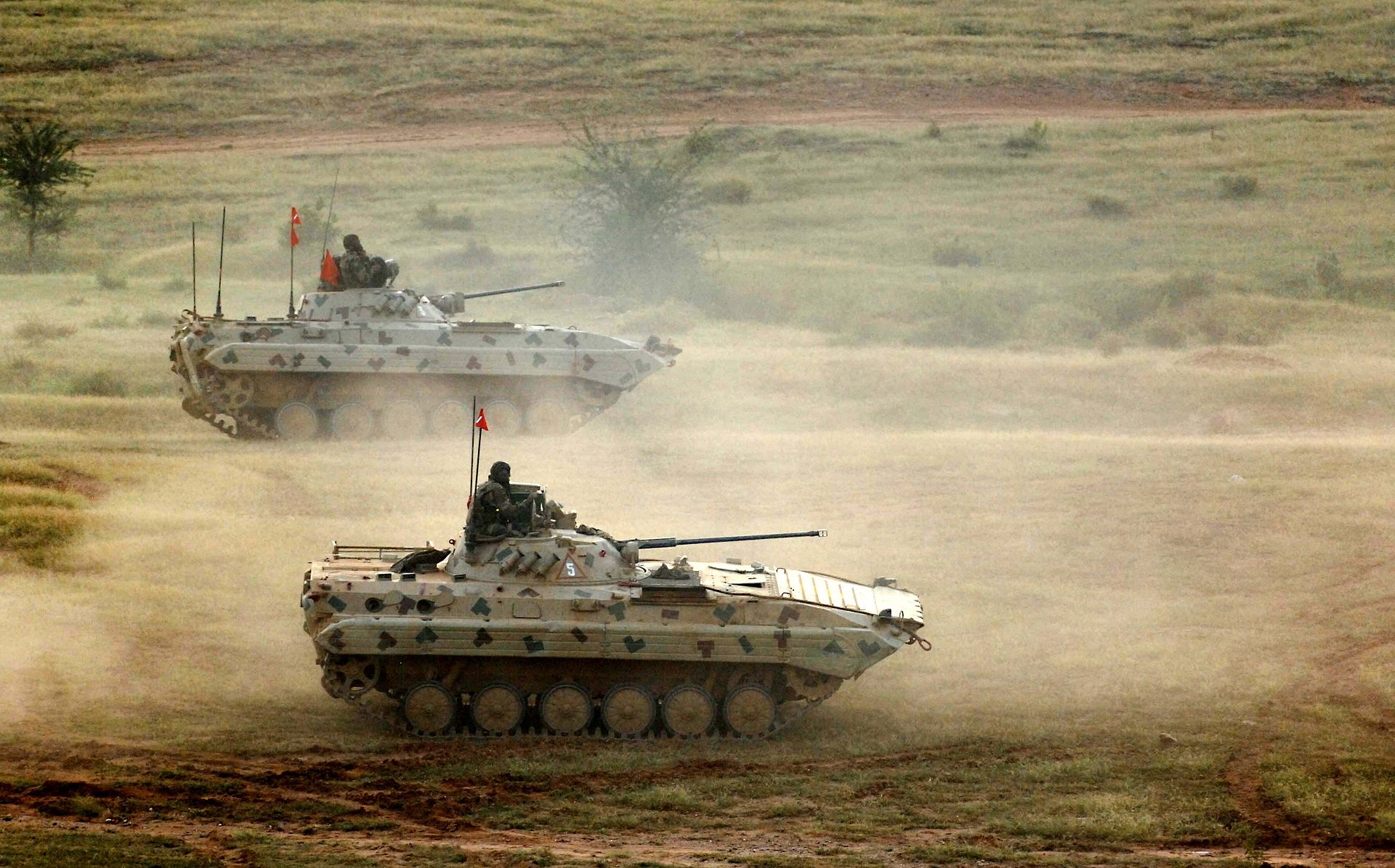 Indian Army's upgraded BMP-2 Sarath during military exercise in Rajasthan, India.