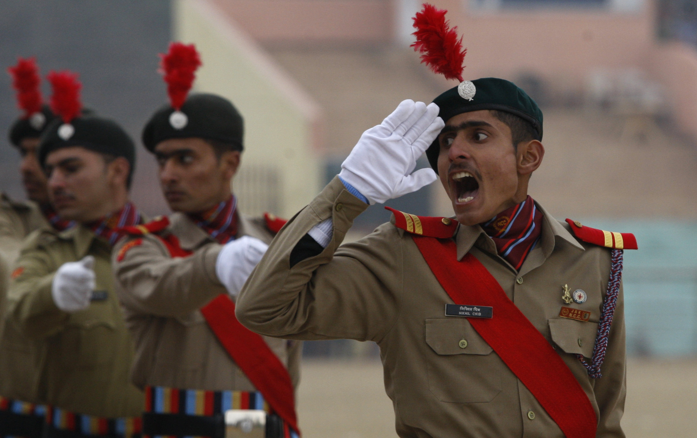 A National Cadet Corps members during a Republic Day parade in Jammu, 2015.
