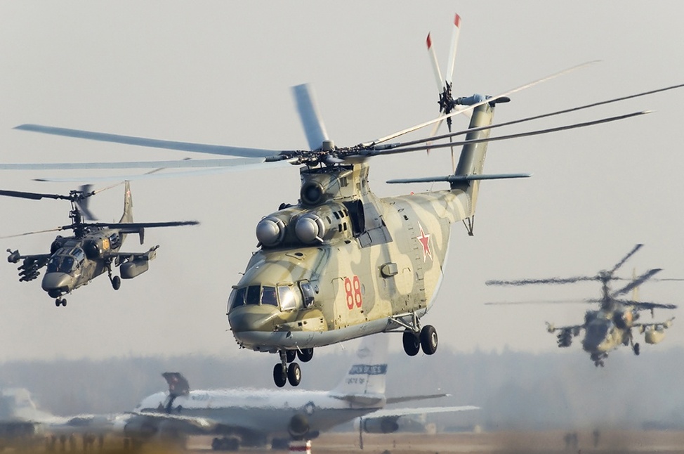 Mi-26 accompanied by two Ka-52 combat helicopters. Source: Russian Helicopters