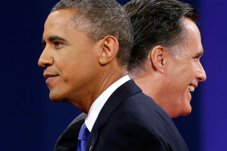 I candidati delle presidenziali americane a confronto: in primo piano Barack Obama, rieletto alla Casa Bianca. Sullo sfondo lo sfidante repubblicano Mitt Romney (Foto: Ap)