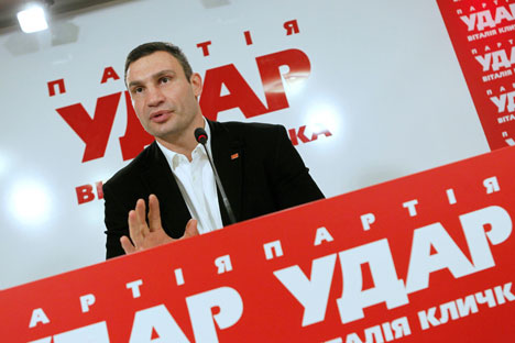 Il leader del partito ucraino Udar, l'ex campione dei pesi massimi, Vitaly Klitschko (Foto: Itar-Tass)
