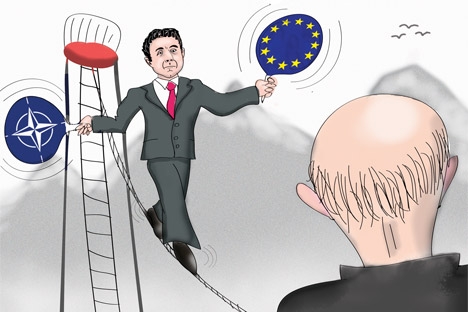 La Georgia ha bisogno di trovare il proprio equilibrio tra Est e Ovest, evitando di ripetere gli errori del passato (Vignetta di Niyaz Karim)