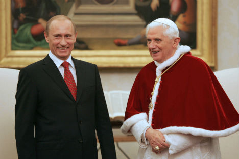 Papa Benedetto XVI durante un incontro con Vladimir Putin, attuale Presidente della Federazione Russa (Foto: Ria Novosti)