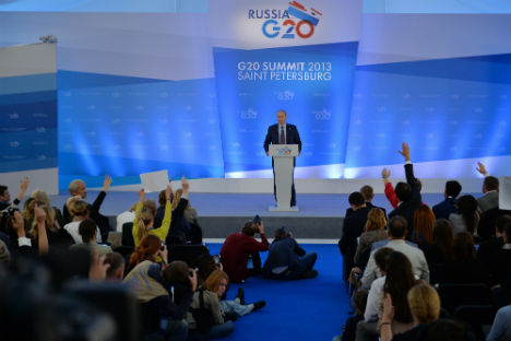 Vladimir Putin durante la conferenza stampa conclusiva al termine del G20 di San Pietroburgo (Foto: Ufficio Stampa)