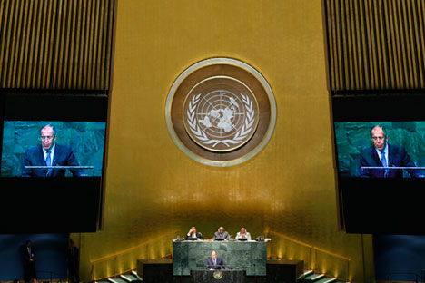 L’intervento del ministro russo degli Esteri Sergei Lavrov alla sessantanovesima seduta dell'Assemblea Generale delle Nazioni Unite (Foto: Reuters)