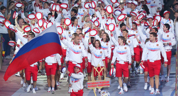 開幕から9日経過した時点で、ロシアは、金メダルの実に60％以上（105個）を獲得し、2位以下を大きく引き離した　＝ロシースカヤ・ガゼータ（ロシア新聞）撮影