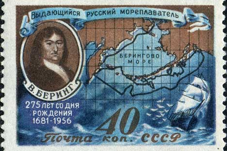 「ベーリング海峡」ソ連時代の郵便スタンプ　画像提供：wikipedia.org