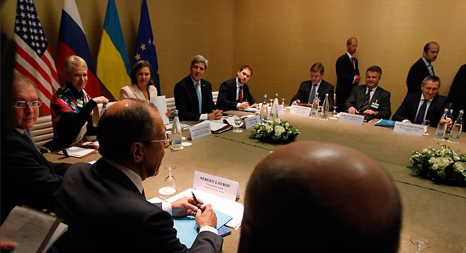 ジュネーブ合意は、一つのウクライナの維持という見通しを示唆している。＝ロイター通信撮影