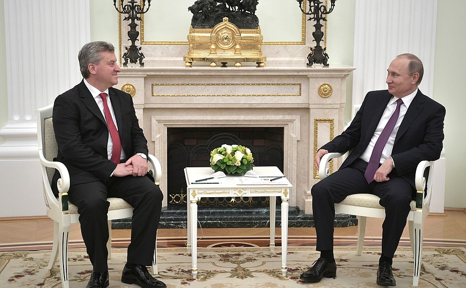 Претседателот на Република Македонија Ѓорѓе Иванов и претседателот на Руската Федерација Владимир Путин во текот на средбата во Кремљ. 24 мај 2017, Москва, Русија.