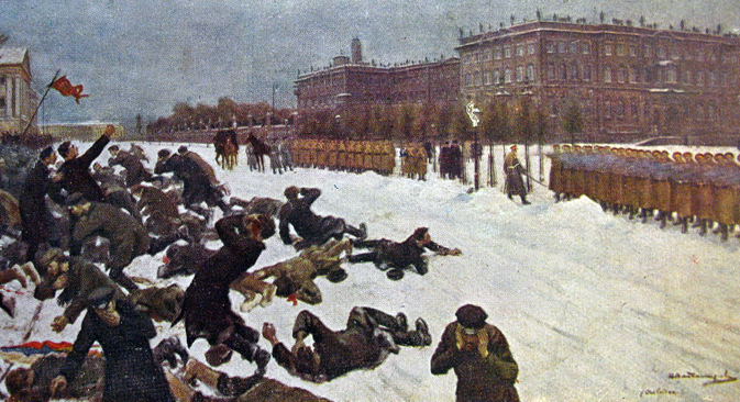 Иван Владимиров (1870-1947): Стрељање радника испред Зимског дворца 9. јануара 1905. године (1917).