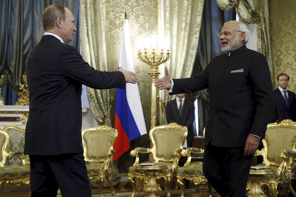 Vladimir Putin met Narendra Modi in Moscow in December, 2015.