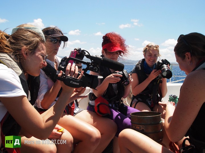 female crew research microbead pollution in sea