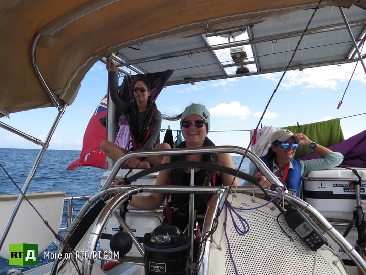 female crew research microbead pollution in sea